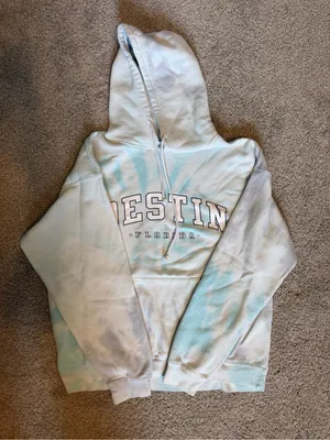 Destin Florida Tie-Dye Hoodie - Light Blue & White thumbnail 1