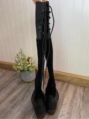 Lucky Brand Komah Black Suede and Leather Upper Knee High Boots Lace Womens 5.5 thumbnail 7