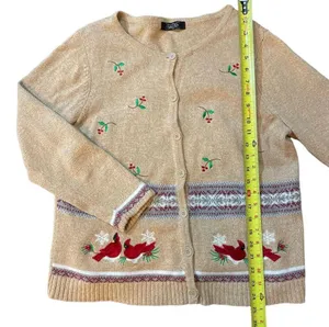 Crystal Kobe Embroidered Cardinal Holiday Christmas Cardigan Sweater thumbnail 5