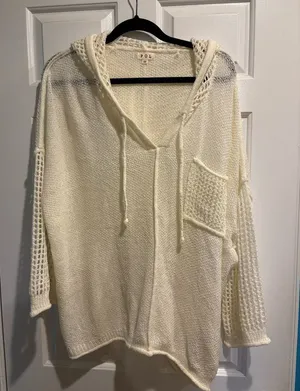 POL open knit crochet top hoodie oversized cream M thumbnail 1