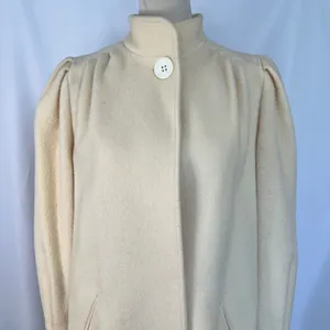 Vintage Michelle Stuart Wool‎ Coat Puff Sleeve Button Front Jacket Cream Mediun thumbnail 2