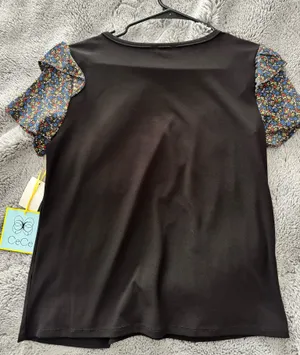 CeCe Black blouse with floral sleeves thumbnail 2