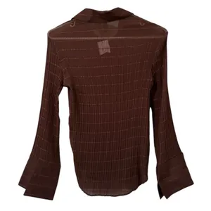 Serenade Women Size Small Button Down Shirt Crinkle Stretch Brown Office Chic thumbnail 2