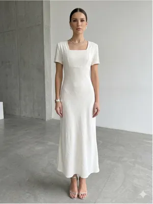 VTG Jay Jacobs Cream Maxi Dress 7/8 Textured Crinkle Minimalist Wedding Bridal thumbnail 2