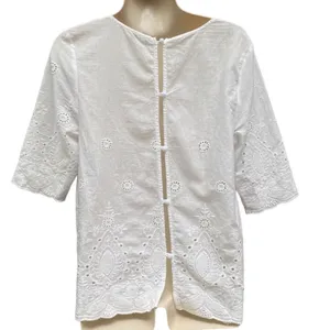 Lipslide White Embroidered Blouse M Cotton Cutwork Floral Cottage Fairy Boho thumbnail 3