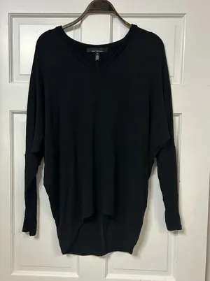 White House Black Market Black V-Neck Knit Top thumbnail 1