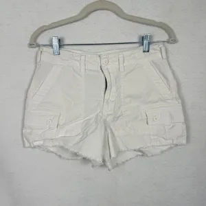 American Eagle Cargo Shorts Womens Size 2 90's Boyfriend Stretch Raw Hem White thumbnail 2