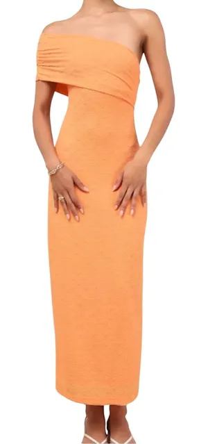 Lulus Orange Off Shoulder Maxi Dress Womens XL Summer Bodycon Minimalist Sleek thumbnail 1