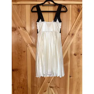Y2K City Triangles Pleated Satin Babydoll Dress Black White Bow Homecoming Hoco thumbnail 2