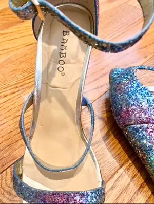 Bamboo women blue/pink glitter sparkle block heels sandals size 37.5 thumbnail 8