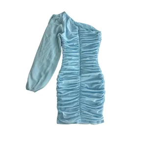 Hello Molly Party It Up One Shoulder Dress Ruched Mini Dress Size Small‎ 4 Blue thumbnail 9