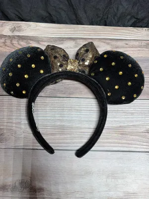 Disney Parks Black Jeweled Studded Gold Minnie Mouse Ears Headband thumbnail 2