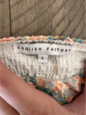 English Factory Women's Floral Puff Sleeve Top Teal, Orange & Cream size Large thumbnail 7