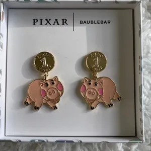 Disney Pixar BaubleBar Toy Story Hamm Earrings Coin Drop Studs NEW Pink Gold thumbnail 1