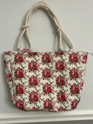 Farmhouse Is My Style Floral Rose Canvas Farmstyle Rope Handle Tote Bag thumbnail 2