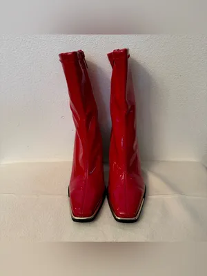 Dream Paris Patent Heeled Boots Red & Black US 7 thumbnail 3