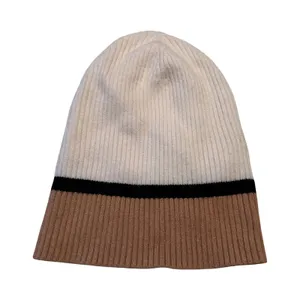 Maeve by Anthropologie Ribbed Colorblock Beanie Cream Black Brown One Size thumbnail 1