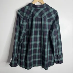 NWT Talbots Perfect Popover Blouse 10 Preppy Workwear Casual Green‎ Tartan Plaid thumbnail 3