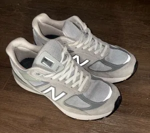 New Balance Gray and White Mesh Suede Sneakers thumbnail 1