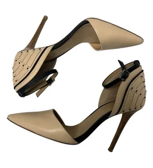 L.A.M.B. Gwen Stefani Leather Studded Stiletto Heels Pointed Nude Black Size 5.5 thumbnail 1