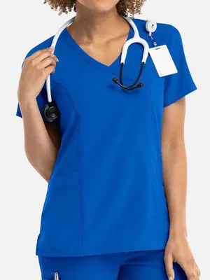 Women’s Momentum by Maevn Royal Blue Mock Wrap Stretch Scrub Top 5002 Size XL thumbnail 1