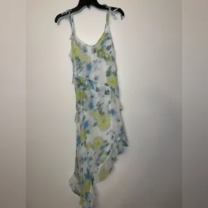 Steve Madden White Floral Ruffle Slip Dress with Blue & Yellow Print thumbnail 5