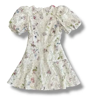Gianni Bini Women’s Floral Eyelet‎ Puff Sleeve Mini Dress White Size 4 Lined thumbnail 1