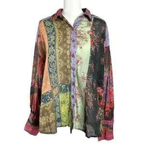 Free People Bohemian Patchwork Flower Patch Top Berry Combo Oversized Small Fall thumbnail 9