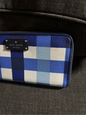 KATE SPADE - 'ANITA' Blue & White Plaid Check Continental Long Full Zip Wallet thumbnail 5