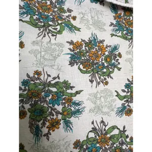 Vintage 60's Shirtmaker green Floral Cotton Blouse Peter Pan Collar USA Small thumbnail 7
