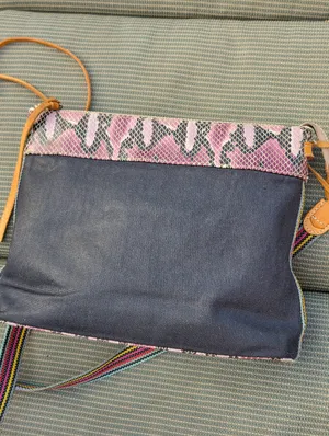 Consuela Downtown Flynn Coated Canvas Snakeskin Black Purple Crossbody Purse thumbnail 6