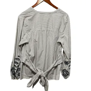 J Crew Womens Peasant Boho Cottage Top L Stripe Embroidered‎ Tie Back Parisian thumbnail 2