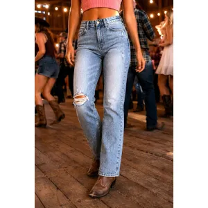 LNDN Landon Denim High Rise Straight Leg Distressed Jeans 36" Waist thumbnail 1