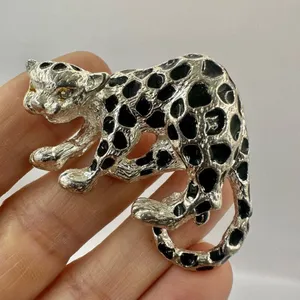 Silver tone and black jaguar brooch thumbnail 6
