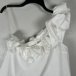 NEW Amanda Uprichard Size Medium White Ruffle One Shoulder Sleeveless Blouse Top thumbnail 2