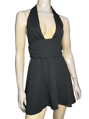 White Fox Boutique NWT Women’s Size XL Black Sweet Fantasy Halter Mini Dress thumbnail 3