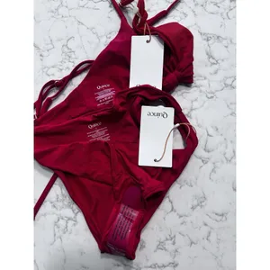 NWT Quince Cherry Red Knot Bikini Top & Italian Low Rise Bottom Set Size Small thumbnail 3