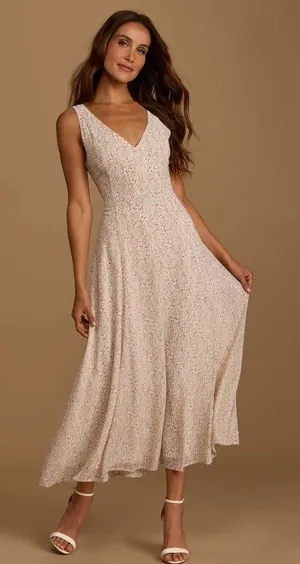 Lulus Your Only Darling Ivory Floral Print Sleeveless Midi Dress thumbnail 1