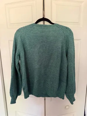 Women's LC Lauren Conrad Pointelle Henley Knitted Sweater Emerald Green Large thumbnail 8