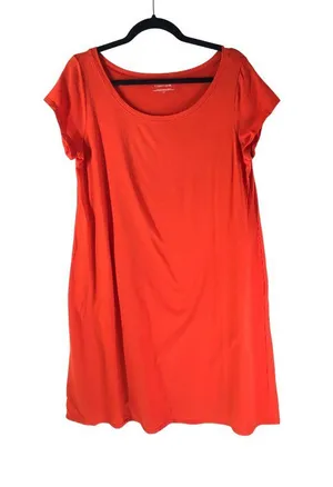 Eileen Fisher Womens T-Shirt Dress Orange L Organic Cotton Spandex Short Sleeve thumbnail 1