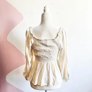 White Puff Sleeve Top Milkmaid Boho‎ Flowy Festival Renaissance Medium thumbnail 2