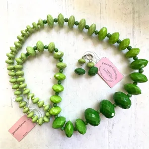 Garold Miller green beaded necklace and earrings set thumbnail 1