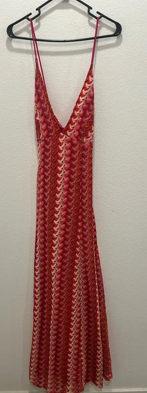 Sleeveless V-Neck Maxi Dress in Red Pattern by Emory Park Size L thumbnail 1