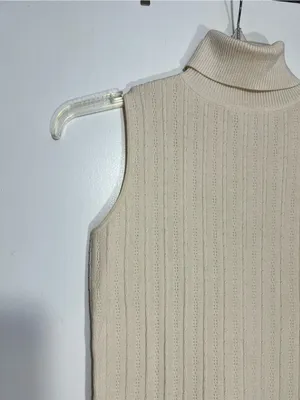 NWT Kate hill beige/cream silk Sleeveless Turtleneck Knit Top size S thumbnail 3