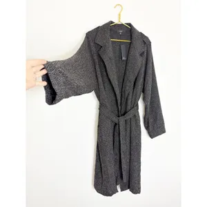 NWT Lulus Prepped Perfection Black White Tweed Trench Coat Size XL Quiet Luxury thumbnail 11