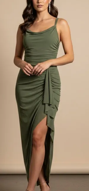 Elegant Asymmetrical Green Dress Saints & Secrets Size XS thumbnail 1