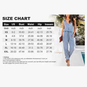 Women's Denim Scoop Neck Sleeveless Drawstring Waist Jumpsuits Overall XS thumbnail 7