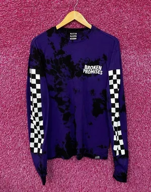 Broken Promises Checkered Pattern Tie Dye Long Sleeve L  thumbnail 1
