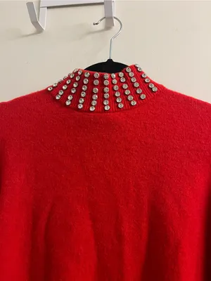 GRLFRND Katherine Red Rhinestone Collar Knit Sweater Small thumbnail 4