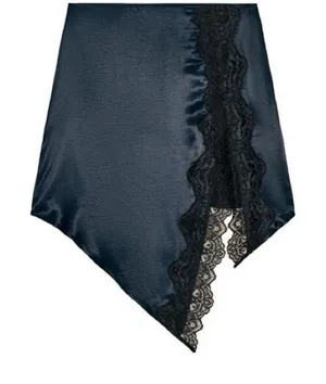 Zara Women's Size XS Satin Mini Skirt with Lace Navy Blue Black Asymmetric Slit thumbnail 1